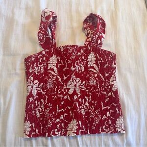 Old Navy Smocked Flutter Sleeve Tank Top | Women’s M | Red Floral